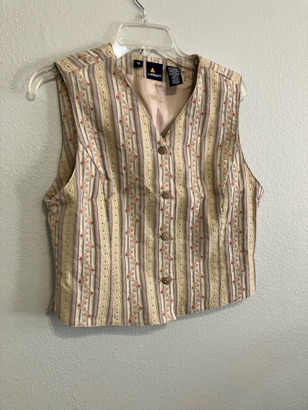 Lizsport Tapestry Look Pastel Color Vest Size 12.